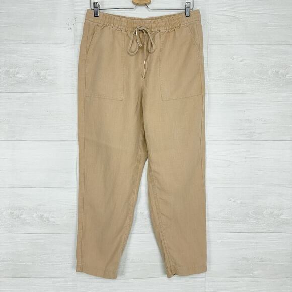 J.Crew Linen Blend Seaside Pants M‎ Almond Biscotti Tapered Drawstring Beach - Picture 14 of 16